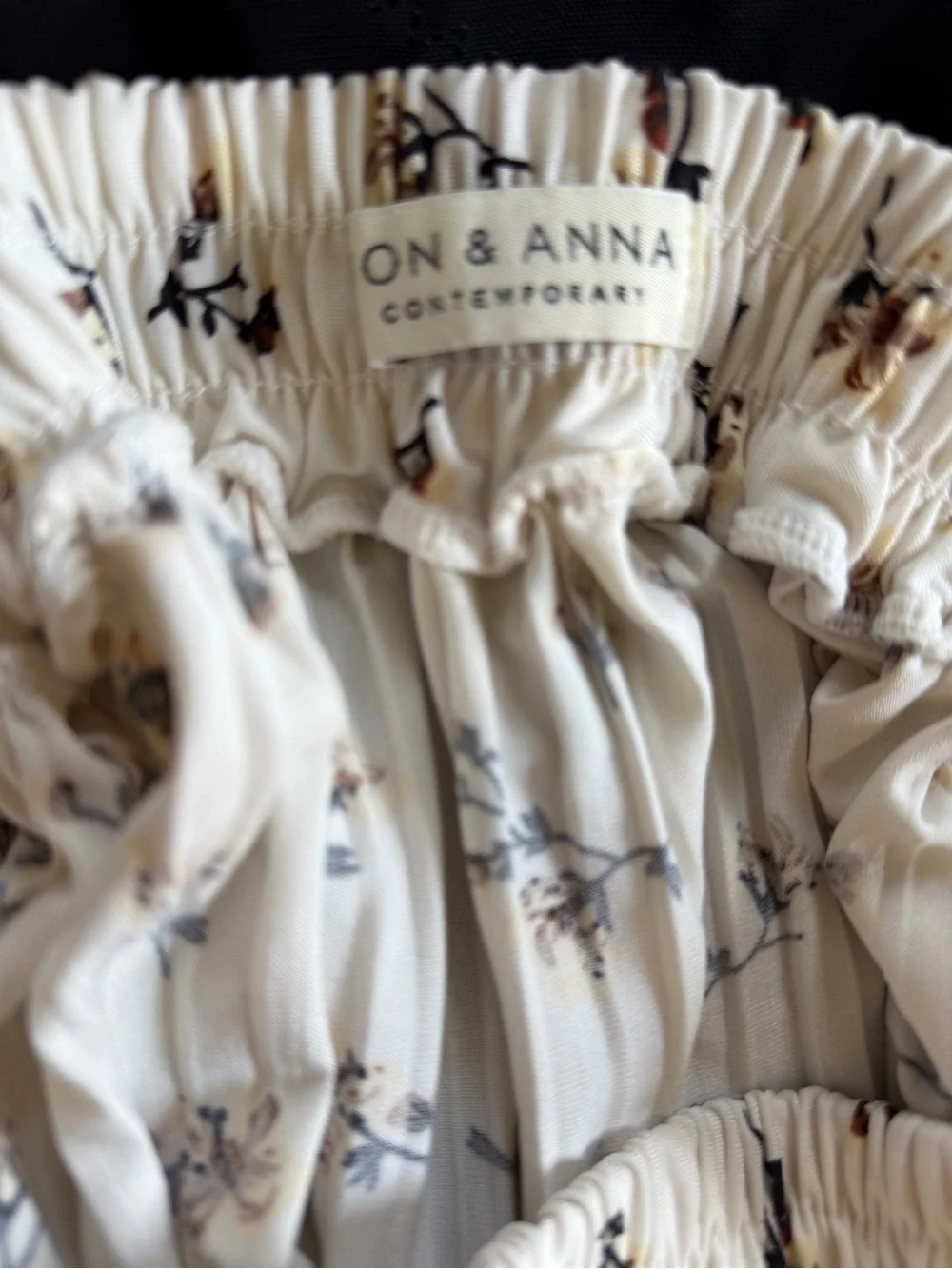 Jon & Anna Cream Floral Pleated Throw with Black and Brown Accents